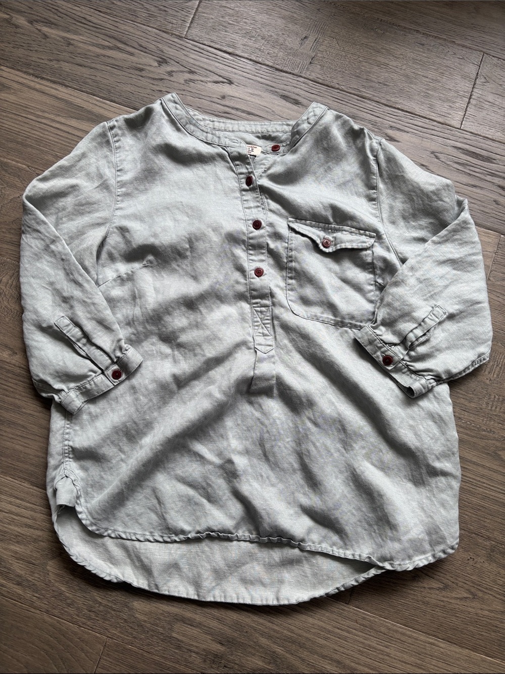 Aigle | Pale Gray Green Henley Button-Front Shirt Linen Blend Top Size 38